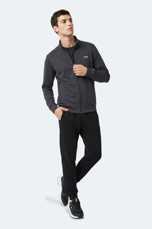 Slazenger RONAN Erkek Dik Yaka Fermuarlı Koyu Gri Sweatshırt