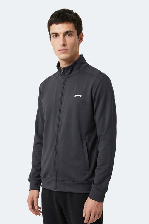 Slazenger RONAN Erkek Dik Yaka Fermuarlı Koyu Gri Sweatshırt
