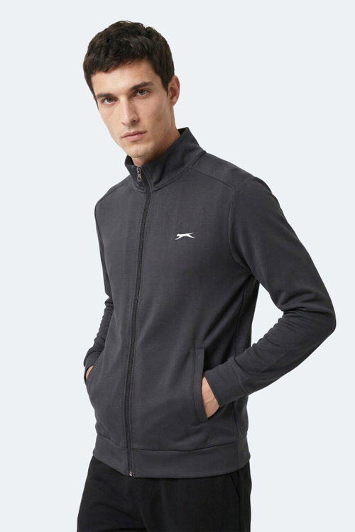 Slazenger RONAN Erkek Dik Yaka Fermuarlı Koyu Gri Sweatshırt