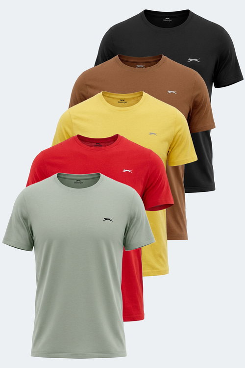 Slazenger ROSALVA 5 li Set Erkek SİYAH - SU YEŞİLİ- SARI - KAHVE - KIRMIZI Tişört