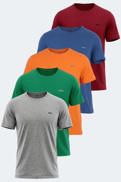Slazenger ROSALVA 5 li Set Erkek GRİ - YEŞİL- TURUNCU- SAKS MAVİ- BORDO Tişört