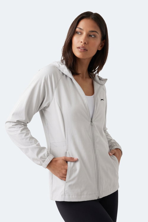 Slazenger RUSTIC Kadın Kapüşonlu Fermuarlı Ekru Rüzgarlık