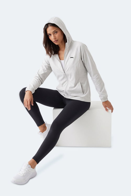 Slazenger RUSTIC Kadın Kapüşonlu Fermuarlı Ekru Rüzgarlık
