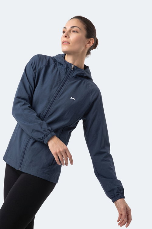 Slazenger RUSTIC Kadın Kapüşonlu Fermuarlı Lacivert Rüzgarlık