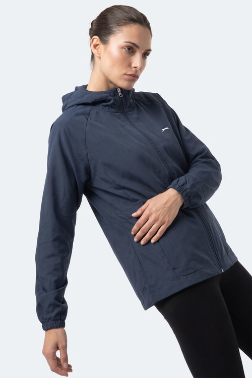 Slazenger RUSTIC Kadın Kapüşonlu Fermuarlı Lacivert Rüzgarlık