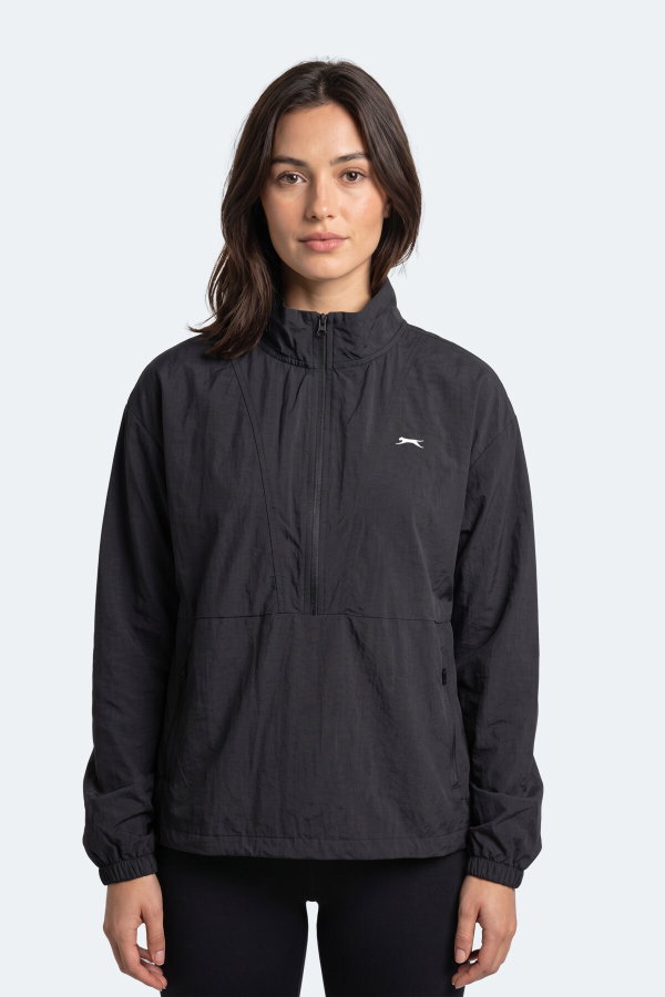 Slazenger RYDER I Kadın Dik Yaka Fermuarlı Oversıze Siyah / Siyah Rüzgarlık