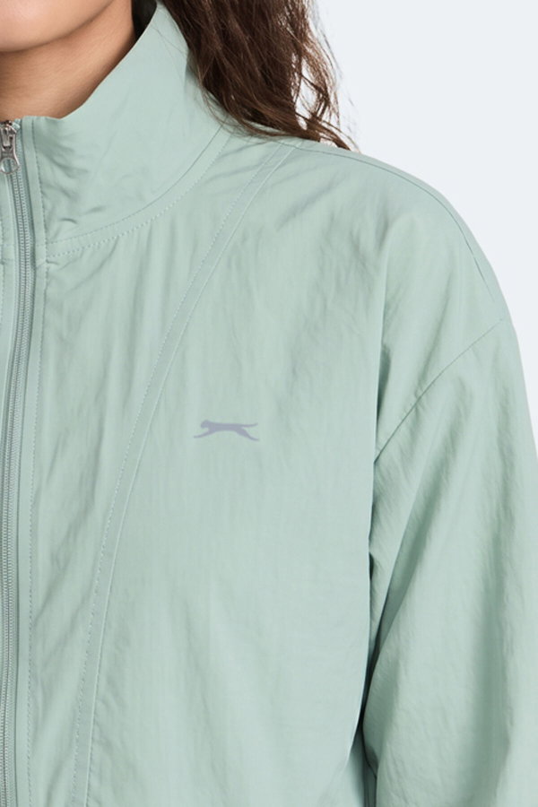 Slazenger RYDER I Kadın Dik Yaka Fermuarlı Oversıze Su Yeşili Rüzgarlık