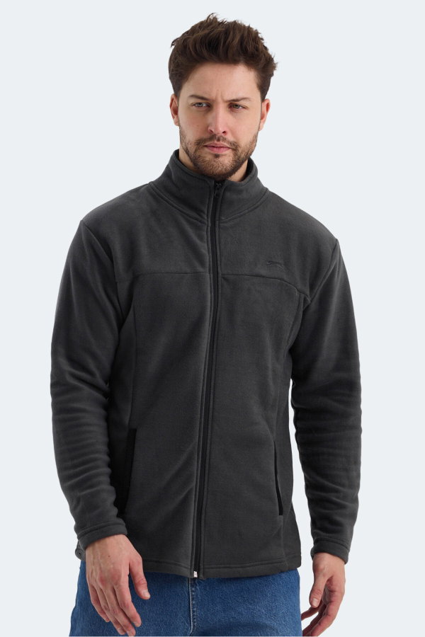 Slazenger SAFRANO I Erkek Fermuarlı Dik Yaka Cepli Koyu Gri Polar