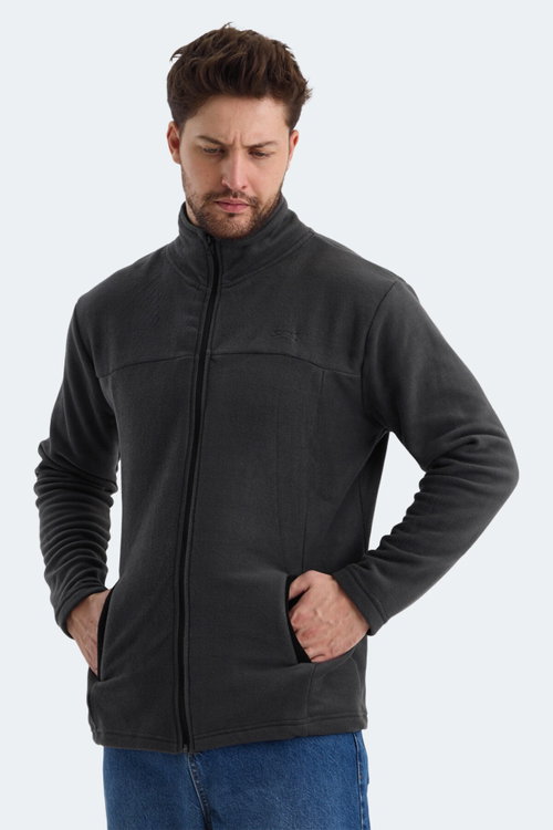 Slazenger SAFRANO I Erkek Fermuarlı Dik Yaka Cepli Koyu Gri Polar
