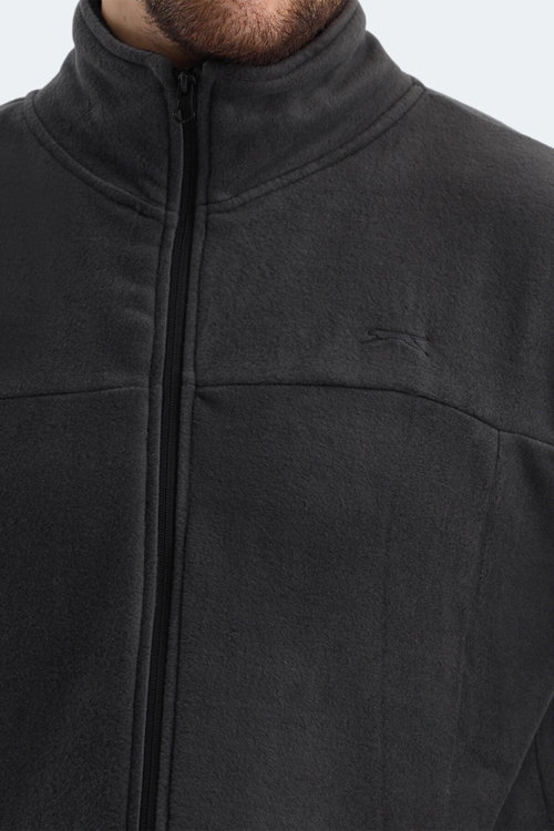 Slazenger SAFRANO I Erkek Fermuarlı Dik Yaka Cepli Koyu Gri Polar
