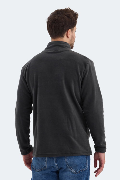 Slazenger SAFRANO I Erkek Fermuarlı Dik Yaka Cepli Koyu Gri Polar