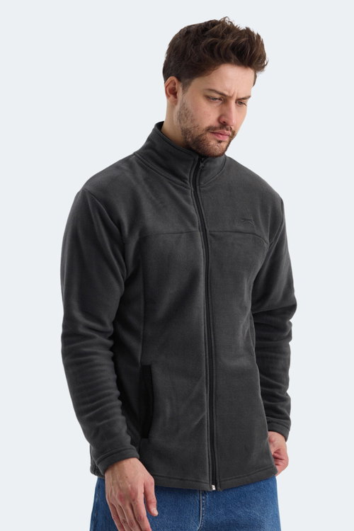 Slazenger SAFRANO I Erkek Fermuarlı Dik Yaka Cepli Koyu Gri Polar