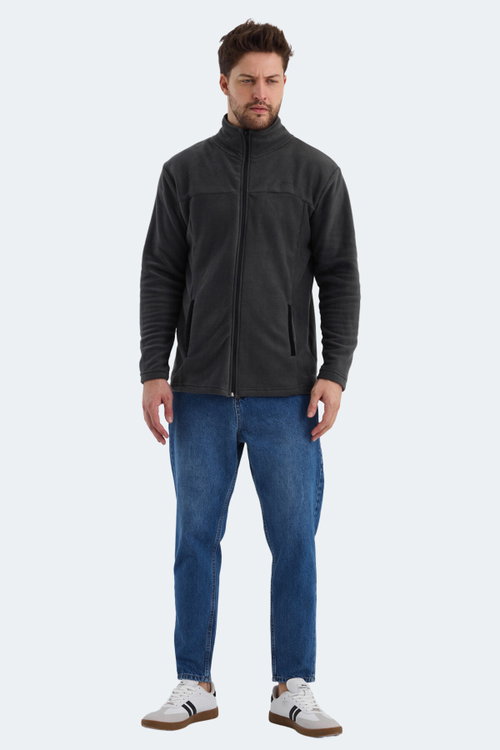 Slazenger SAFRANO I Erkek Fermuarlı Dik Yaka Cepli Koyu Gri Polar