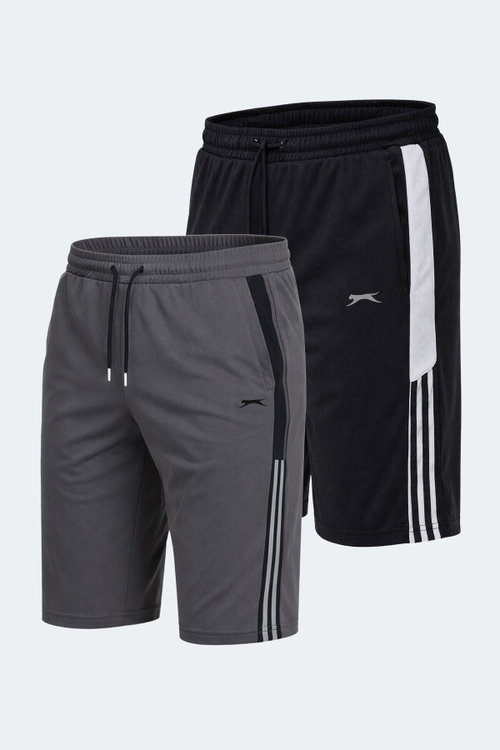 Slazenger SAKI 2 Lİ SET Erkek Cepli Kapri Siyah - Koyu Gri Şort