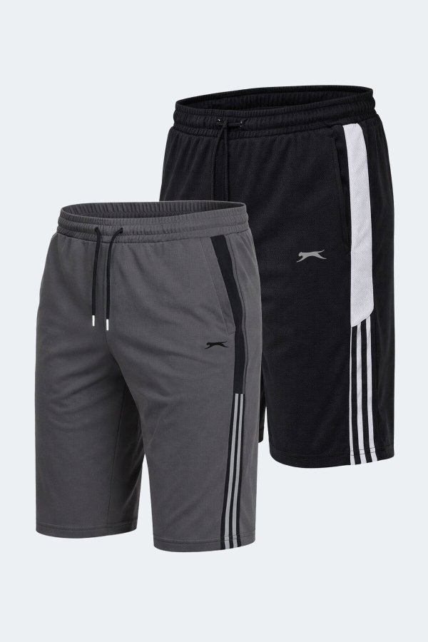 Slazenger SAKI 2 Lİ SET Erkek Cepli Kapri Siyah - Koyu Gri Şort