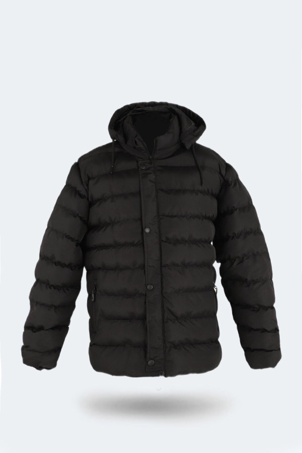 Slazenger SALINE IN Büyük Beden Erkek Kapüşonlu Şişme Siyah Mont & Kaban