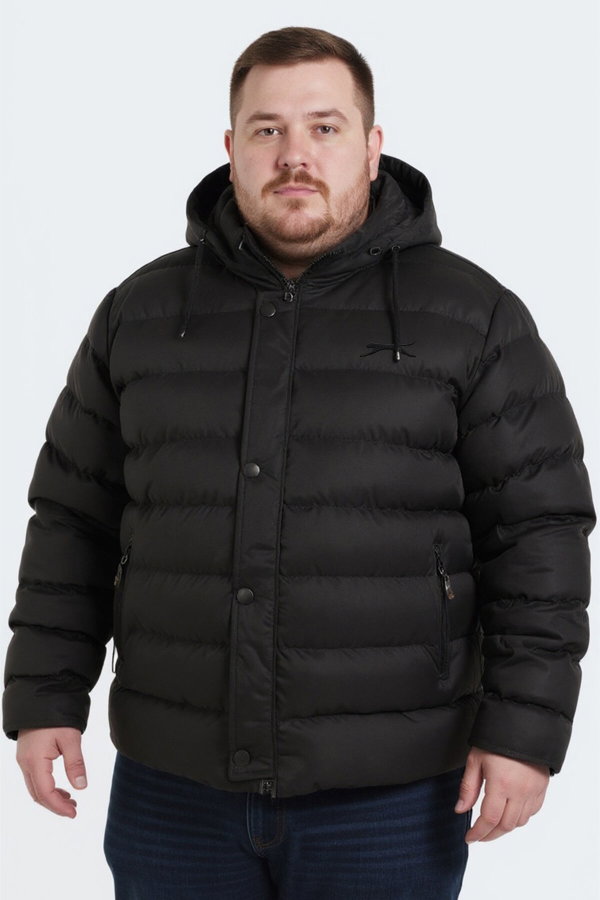 Slazenger SALINE IN Büyük Beden Erkek Kapüşonlu Şişme Siyah Mont & Kaban