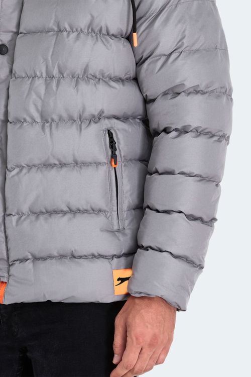 Slazenger SALINE Erkek Kapüşonlu Şişme Gri Mont & Kaban