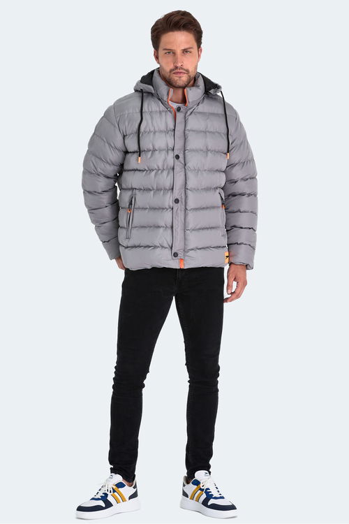 Slazenger SALINE Erkek Kapüşonlu Şişme Gri Mont & Kaban