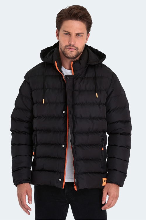 Slazenger SALINE Erkek Kapüşonlu Şişme Siyah Mont & Kaban