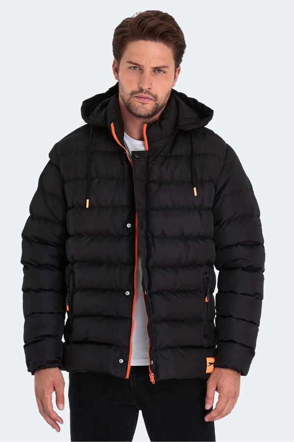 Slazenger SALINE Erkek Kapüşonlu Şişme Siyah Mont & Kaban