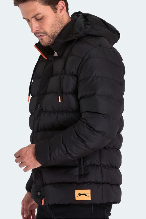 Slazenger SALINE Erkek Kapüşonlu Şişme Siyah Mont & Kaban