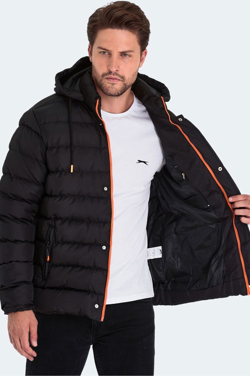 Slazenger SALINE Erkek Kapüşonlu Şişme Siyah Mont & Kaban