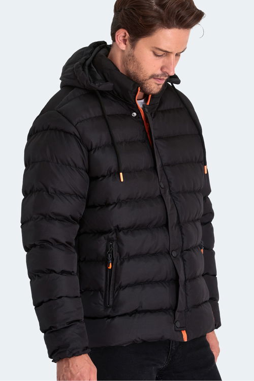 Slazenger SALINE Erkek Kapüşonlu Şişme Siyah Mont & Kaban