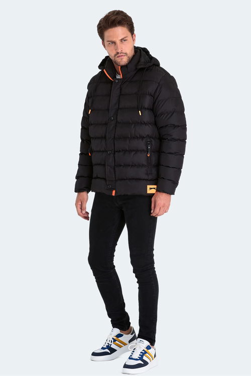 Slazenger SALINE Erkek Kapüşonlu Şişme Siyah Mont & Kaban