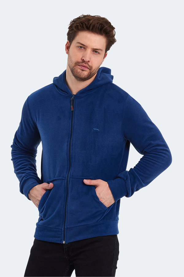 Slazenger SAMSON 2 li set Erkek Fermuarlı Kapüşonlu Cepli Siyah - İndigo Sweatshırt