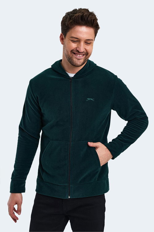 Slazenger SAMSON 2 li set Erkek Fermuarlı Kapüşonlu Cepli İndigo - Koyu Yeşil Sweatshirt