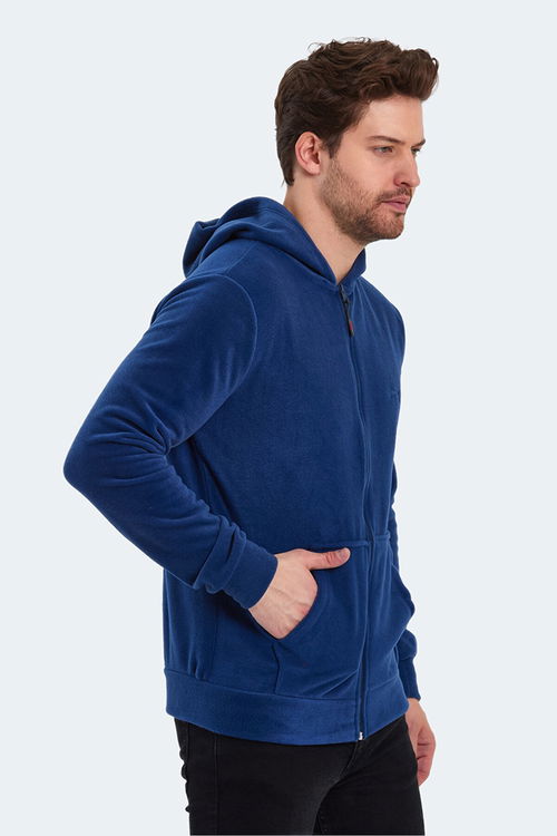 Slazenger SAMSON 2 li set Erkek Fermuarlı Kapüşonlu Cepli İndigo - Koyu Yeşil Sweatshirt