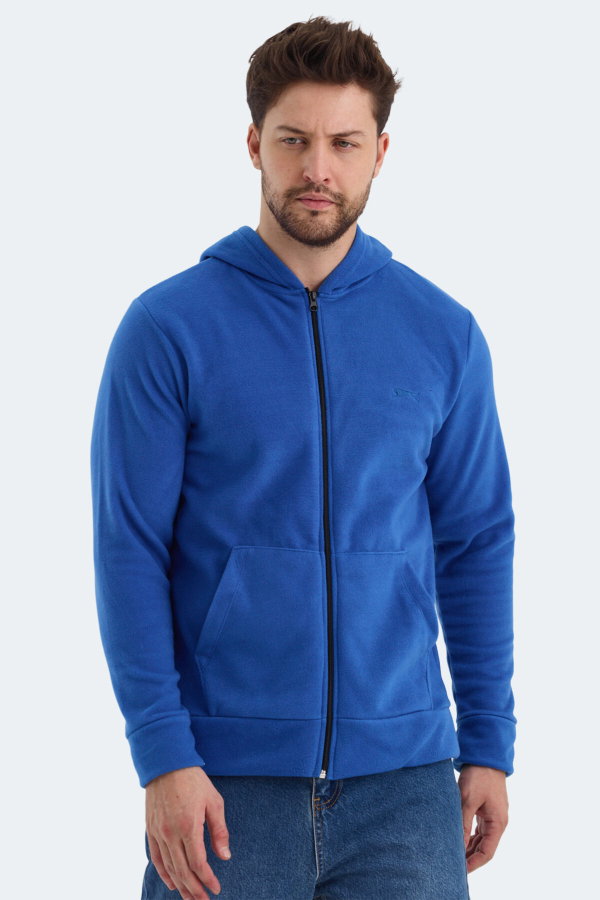Slazenger SAMSON IN Erkek Fermuarlı Kapüşonlu Cepli Saks Mavi Polar