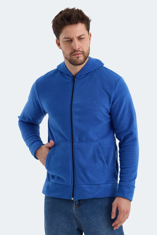 Slazenger SAMSON IN Erkek Fermuarlı Kapüşonlu Cepli Saks Mavi Polar