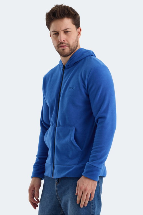 Slazenger SAMSON IN Erkek Fermuarlı Kapüşonlu Cepli Saks Mavi Polar