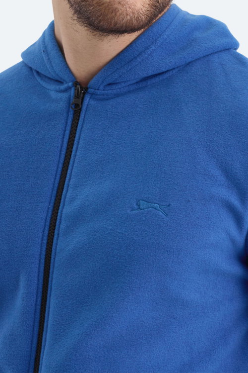 Slazenger SAMSON IN Erkek Fermuarlı Kapüşonlu Cepli Saks Mavi Polar