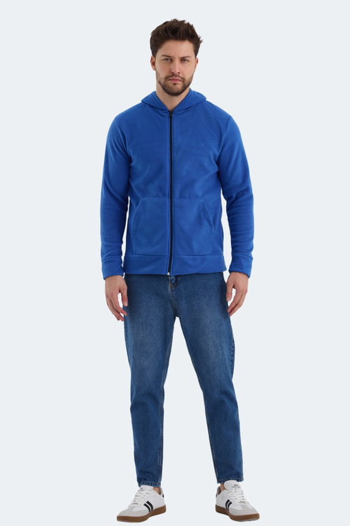 Slazenger SAMSON IN Erkek Fermuarlı Kapüşonlu Cepli Saks Mavi Polar