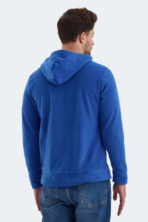 Slazenger SAMSON IN Erkek Fermuarlı Kapüşonlu Cepli Saks Mavi Polar