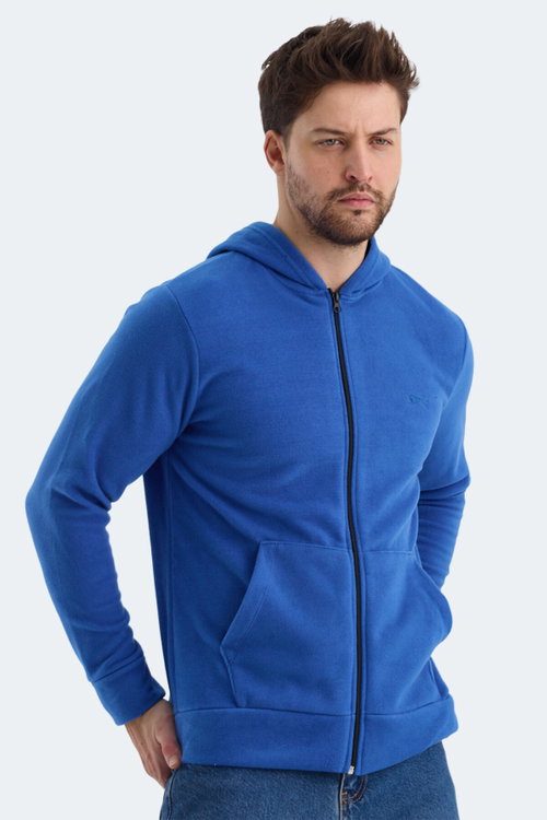 Slazenger SAMSON IN Erkek Fermuarlı Kapüşonlu Cepli Saks Mavi Polar