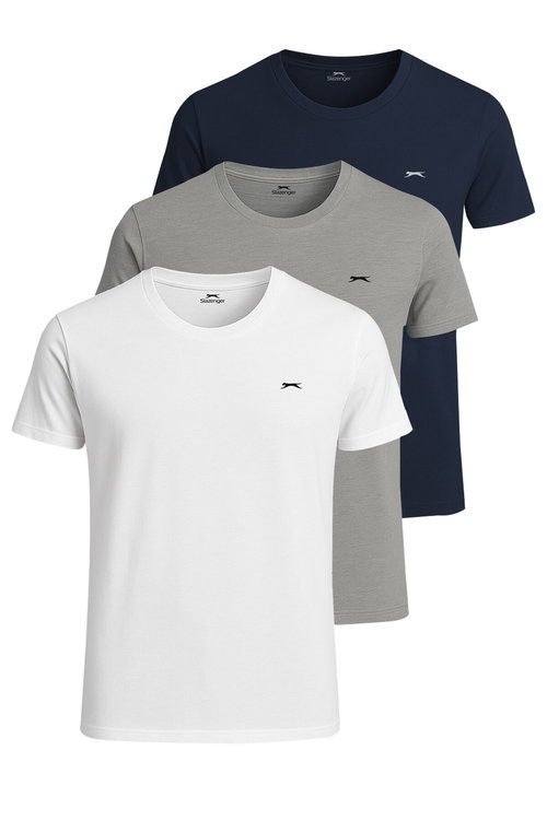 Slazenger SANDER KTN 3 lü Set Erkek Beyaz - Gri - Lacivert Tişört