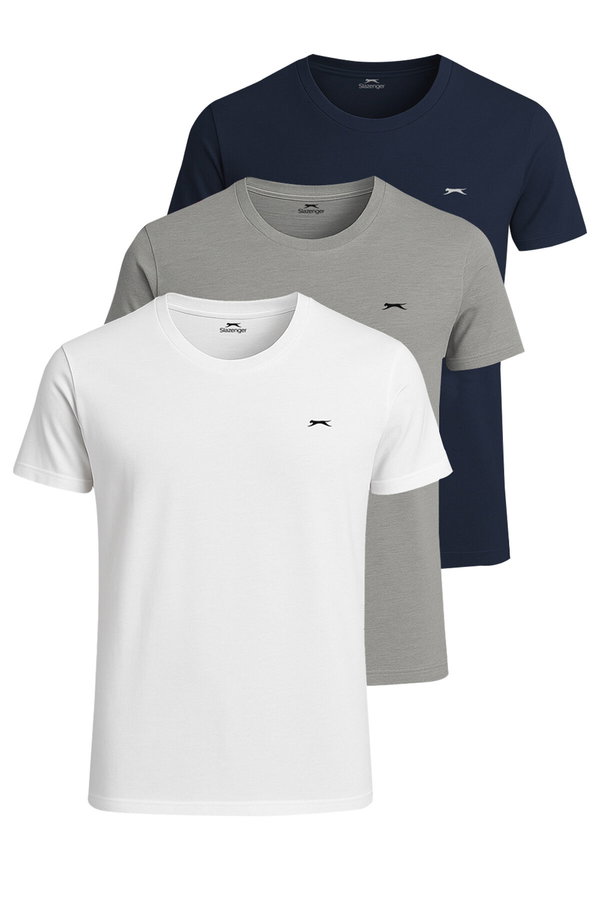 Slazenger SANDER KTN 3 lü Set Erkek Beyaz - Gri - Lacivert Tişört
