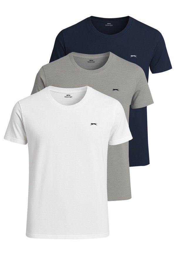 Slazenger SANDER KTN 3 lü Set Erkek Beyaz - Gri - Lacivert Tişört