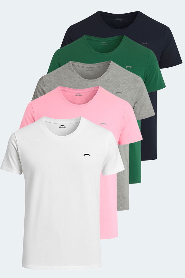 Slazenger SANDER KTN 5 li Set Erkek Beyaz - Gri - Lacivert - Koyu Yeşil - Açık Pembe Tişört