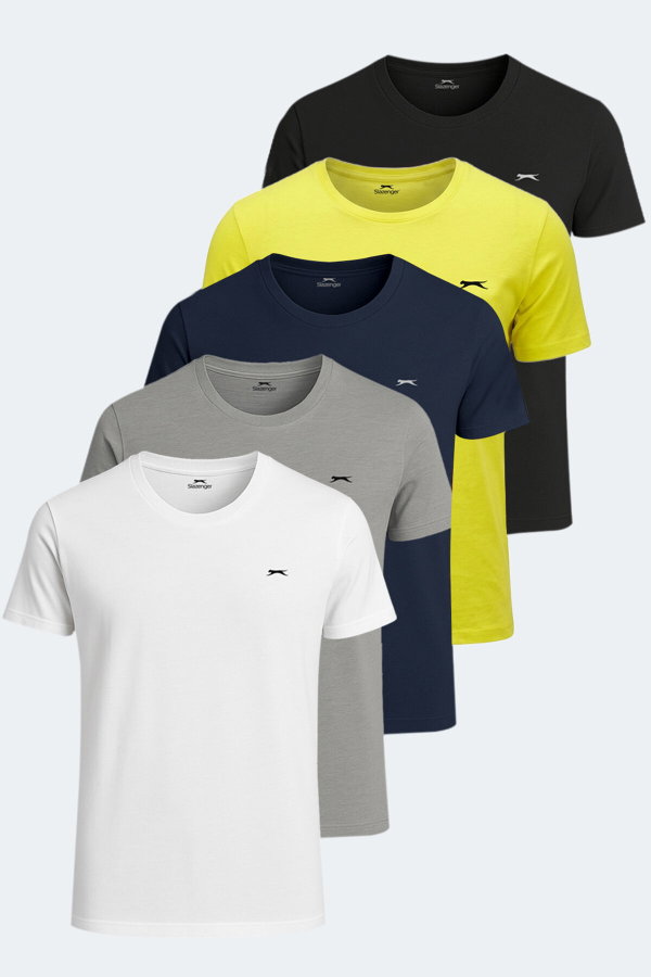 Slazenger SANDER KTN 5 li Set Erkek Beyaz - Gri - Lacivert - Siyah - Sarı Tişört