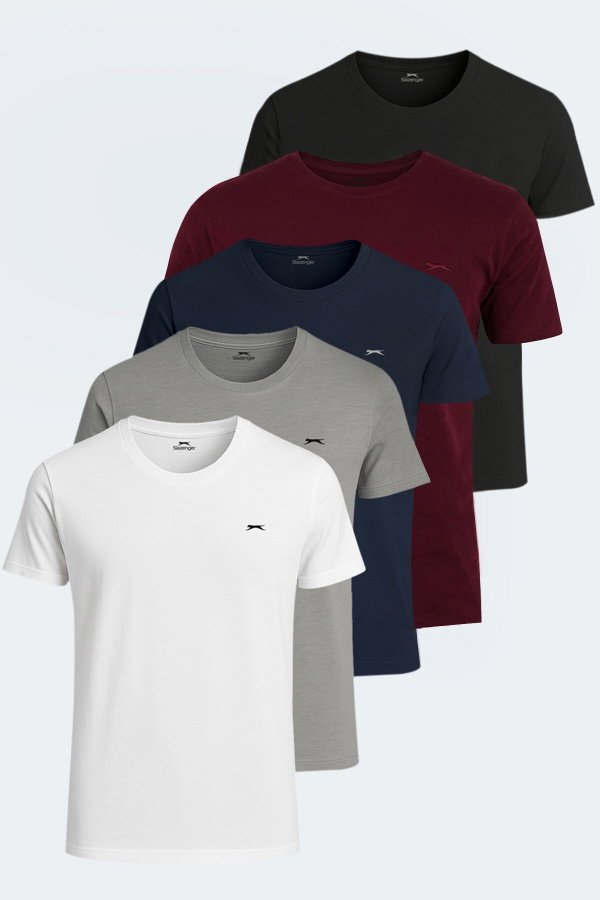 Slazenger SANDER KTN 5 li Set Erkek Beyaz - Gri - Siyah - Lavivert - Bordo Tişört