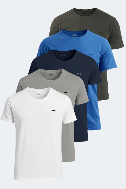 Slazenger SANDER KTN 5 li Set Erkek Beyaz - Siyah - Gri - Haki - Saks Mavi Tişört