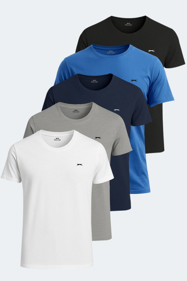 Slazenger SANDER KTN 5 li Set Erkek Beyaz - Siyah - Gri - Saks Mavi - Lacivert Tişört