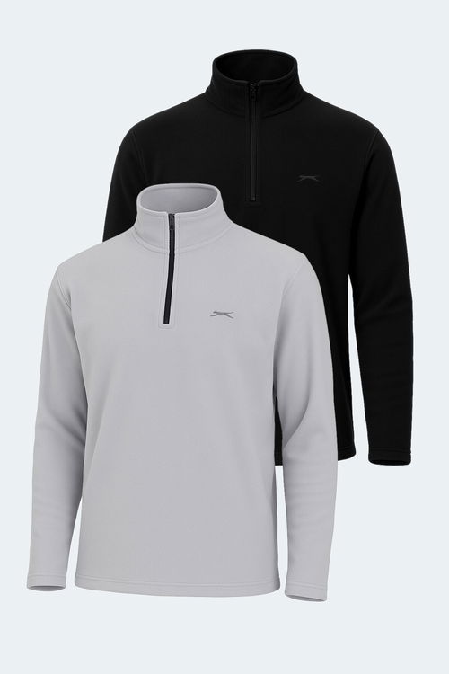 Slazenger SANNE 2 Lİ SET Erkek Dik Yaka Fermuarlı Siyah - Gri Polar