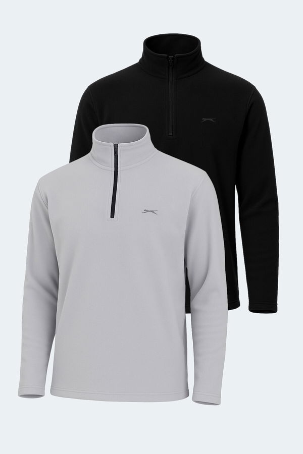 Slazenger SANNE 2 Lİ SET Erkek Dik Yaka Fermuarlı Siyah - Gri Polar