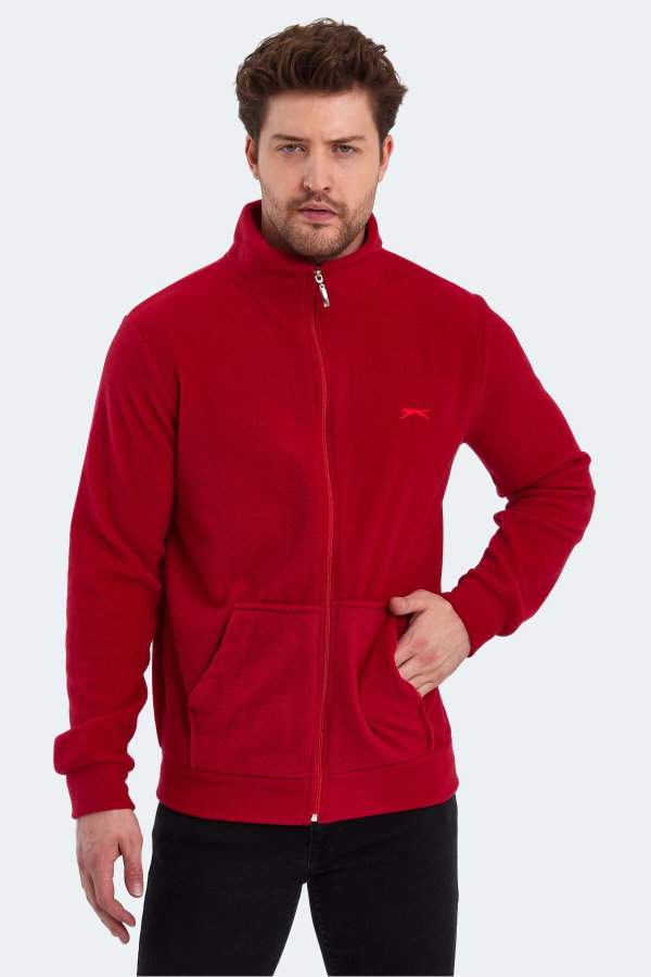 Slazenger SANSA 2 Lİ SET Erkek Fermuarlı Dik Yaka Cepli Kırmızı - Haki Polar